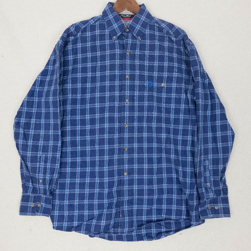 Wrangler George Straight Shirt Mens Large Blue Check Button Down Long Sleeve
